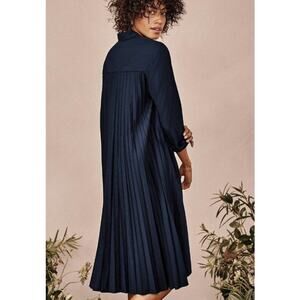 J. Jill Long Sleeve Shirt Dress Womens XS Navy Blue Cotton Pleated Back